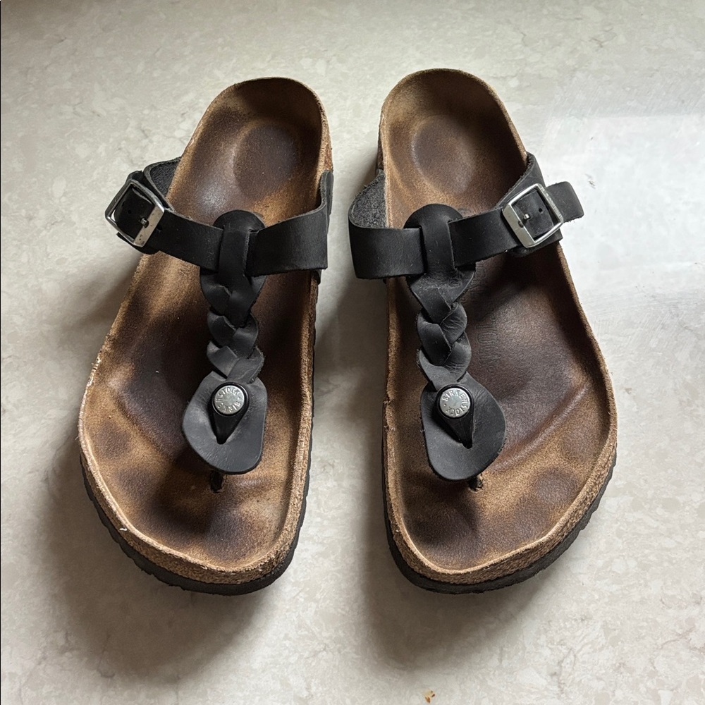 Black Braided Leather Thong Birkenstock Sandals size EU 40